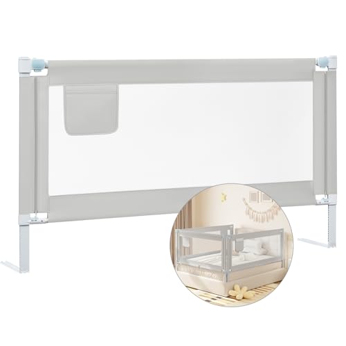 WOLTU Bettgitter, 150 cm Bettschutzgitter für Kinder Baby, Rausfallschutz Bett Boxspringbett Kinderbett Elternbett, Gitterschutz höhenverstellbar 69-87 cm, Oxford-Gewebe Metall, Hellgrau, KG003hgr01 von WOLTU