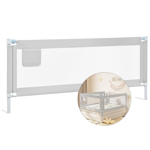 WOLTU Bettgitter, 200 cm Bettschutzgitter für Kinder Baby, Rausfallschutz Bett Boxspringbett Kinderbett Elternbett, Gitterschutz höhenverstellbar 69-87 cm, Oxford-Gewebe Metall, Hellgrau, KG003hgr03 von WOLTU