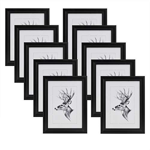 WOLTU Bilderrahmen 10x15cm 10er Set Fotorahmen Holzrahmen mit Passepartout, zum vertikalen oder horizontalen Aufhängen/Aufstellen, Posterrahmen Collage Wanddeko, Schwarz WOLTU Bilderrahmen 10x15cm 10er Set Fotorahmen Holzrahmen mit Passepartout, zum vertikalen oder horizontalen Aufhängen/Aufstellen, Posterrahmen Collage Wanddeko, Schwarz von WOLTU
