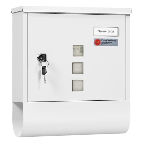 WOLTU Briefkasten Postkasten mit Zeitungsfach Sichtfenstern Namensschild, Wandbriefkasten abschließbar, mit 2 Schlüsseln, modern, Weiß, 30,5x33,5x9 cm WOLTU Briefkasten Postkasten mit Zeitungsfach Sichtfenstern Namensschild, Wandbriefkasten abschließbar, mit 2 Schlüsseln, modern, Weiß, 30,5x33,5x9 cm von WOLTU