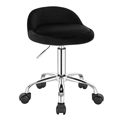 WOLTU Bürohocker mit Rollen, Drehhocker höhenverstellbar, Rollrocker mit niedriger Rückenlehne, Arbeitshocker Schwarz, Sitzhöhe 43-54,5 cm Samt BS127sz von WOLTU