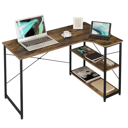 WOLTU Eckschreibtisch, L-förmiger Schreibtisch mit 2 Ablagen, Bürotisch Computertisch PC Tisch, Ecktisch Groß für Büro Homeoffice Gaming, Industrie-Design, 120x71,5x74 cm, Vintage-Braun Schwarz von WOLTU