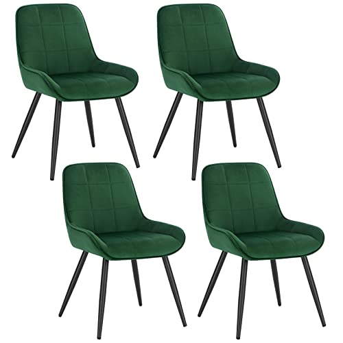 WOLTU Esszimmerstühle 4er Set, Polsterstuhl Samt, Küchenstuhl gepolstert, Akzentstuhl für Wohnzimmer Schlafzimmer Küche, ergonomischer Stuhl mit Rückenlehne, Dunkelgrün, BH331dgn-4 von WOLTU