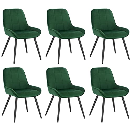 WOLTU Esszimmerstühle 6er Set, Polsterstuhl Samt, Küchenstuhl gepolstert, Akzentstuhl für Wohnzimmer Schlafzimmer Küche, ergonomischer Stuhl mit Rückenlehne, Dunkelgrün, BH331dgn-6 von WOLTU