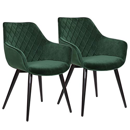 WOLTU Esszimmerstühle BH153gn-2 2er Set Küchenstühle Wohnzimmerstuhl Polsterstuhl Design Stuhl mit Armlehne Samt Gestell aus Stahl Grün von WOLTU