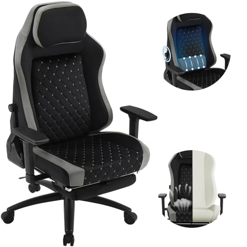 WOLTU Gaming Stuhl, Bürostuhl ergonomisch, mit ILanglebiger integrierter Schwamm, adaptiver Lendenwirbelstütze, Fußstütze Armlehnen, 200 kg belastbar, Samtbezug Metallrahmen, Schwarz Grau, GS05szg von WOLTU