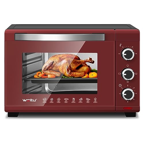 WOLTU Mini Backofen 28 L, Pizzaofen 1600 W, 100-230 °C, Timer 0-60 Min., 3 Heizmodi, inkl. Backblech Grillrost Krümelblech Rostheber, Mini Ofen für Backen Braten Auftauen Erhitzen, Rot+Schwarz von WOLTU