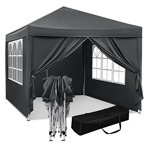 WOLTU Pop-Up wasserdichter Faltpavillon Sonnenschutz Event Pavillon mit Seitenwänden Gartenpavillon auf Terrasse Camping Festival Pagodenzelt aus Oxford Metallrahmen 3 x 3 m Anthrazit von WOLTU