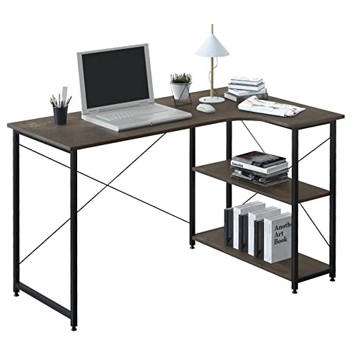 WOLTU Eckschreibtisch, L-förmiger Schreibtisch mit 2 Ablagen, Bürotisch Computertisch PC Tisch, Ecktisch Groß für Büro Homeoffice Gaming, Industrie-Design, 120x71,5x74 cm, Schwarz+Rostfarbe von WOLTU