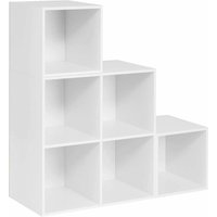 Weißes Regal für Buch Spielzeug, Bücherregal mit 6 Fächern, Schrank für Wohnzimmer Schlafzimmer, Raumteil aus Holzewerkstoff, Würfelregal Stufenregal von WOLTU