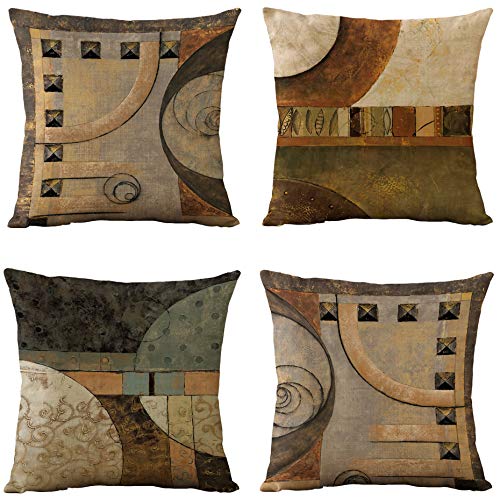 WOMHOPE Set von 4 Vintage Geometrische Dekorative Überwurf-Kissenbezüge Kissenbezüge 45,7 x 45,7 cm für Wohnzimmer, Couch und Bett Country Rustic 18" braun von WOMHOPE