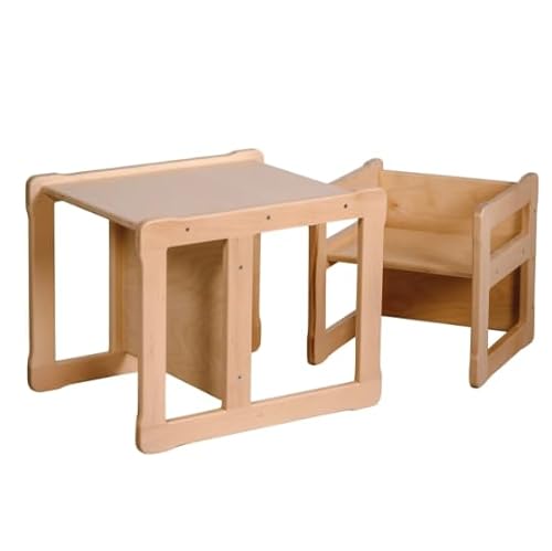 WOODJOY ® Kindertisch Stuhl Set Holz Montessori für Kleinkinder von 1-7Jahre 2Stk. | Kindersitzgruppe Multifunktional fürs Kinderzimmer | Kindermöbel mit Tisch & Bank (Naturholz) von WOODJOY