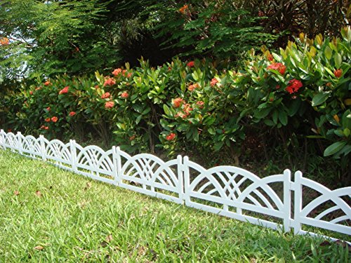 WOOLUX GARDEN Zaun weiß 4 TLG 2,40 m Rasenkanten Beeteinfassung Palisade Beetumrandung Zierzaun Gartenzaun von WOOLUX GARDEN