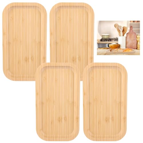 WOPPLXY 4 Stück Holztablett Rechteckig, 25 x 14 x 2cm Holz Tablett, Bambus Serviertablett Holz für Wohnzimmer, Küche, Bad, Schlafzimmer von WOPPLXY