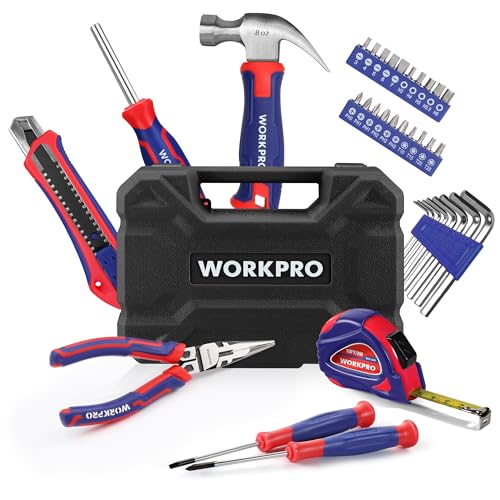 WORKPRO Werkzeugset 35tlg. Werkzeugsatz, Werkzeugkoffer bestückt, tägliche Werkzeuge, mit Schraubendreher, Zange, Maßband, Innensechskantschlüssel für Heimbedarf, Geschenk für DIY-Anfänger von WORKPRO