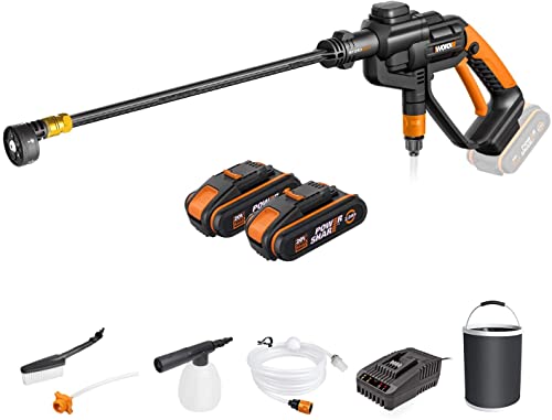 WORX 18V(20V MAX) Akku Mobiler Hochdruckreiniger Hydroshot WG620E.4, 2,0Ah, Powershare, Multi-Sprühdüse, Lange Lanze, 6m Schlauch, Akku & Schellladegerät von WORX