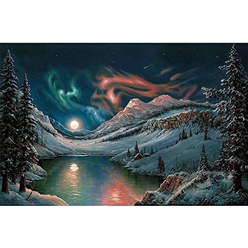 5D Diamond Painting Diamant Malerei Painting Bilder, Wowdecor Polarlicht Mond See Landschaft Full Set Groß DIY Diamant Gemälde Malen Nach Zahlen von WOWDECOR