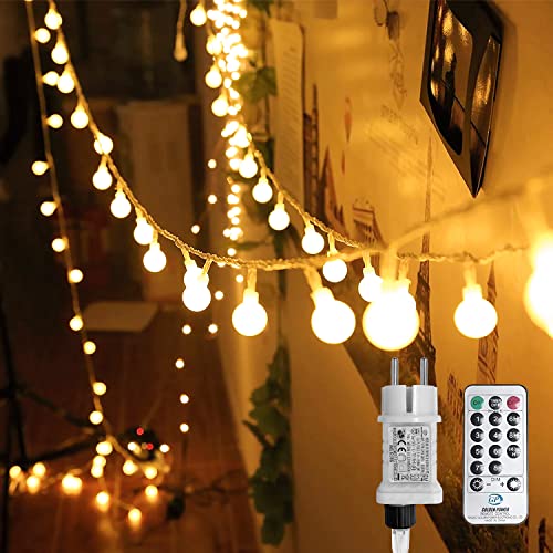 Kugel Lichterkette, WOWDSGN 200 LEDs 20m Dimmbar, Partylichterkette mit Stecker für Innen und Außen, 8 Leuchtmode, Enegiesparend, ideal für Weihnachten, Hochzeit, Party, Garten, Warmweiß von WOWDSGN