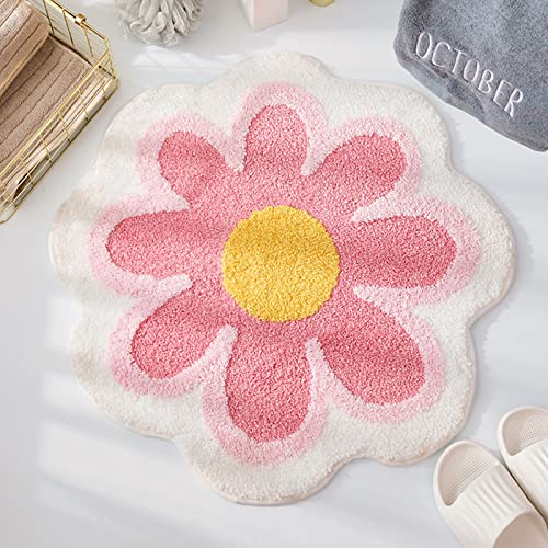 Süße Badematte, Weicher Flauschiger Blumenförmige Badematte Teppiche aus Mikrofaser, Wasser Absorbierend Rutschfeste Eingang Fußmatte für Toilette Badewanne Dusche Badezimmer Matte 65cmx65cm (Rosa) von WREWING