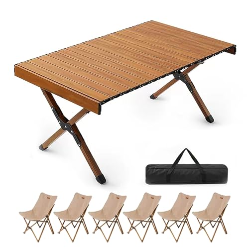 WRYsqbhjyb Camping Tisch, Campingtische aus Aluminium mit Tragetasche und 4/6 Stühlen, Klapptisch Camping für Den Außenbereich für Picknick, Camp (Color : F) von WRYsqbhjyb