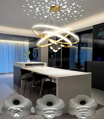 Esstischlampe LED Pendelleuchte Star Projektion Spotlight Kronleuchter Höhenverstellbar Hängeleuchte Moderner Stil Design Dimmbar Hängeleuchte Wohnzimmer Esstisch Küche Lampen (Gold) von WSXEDC