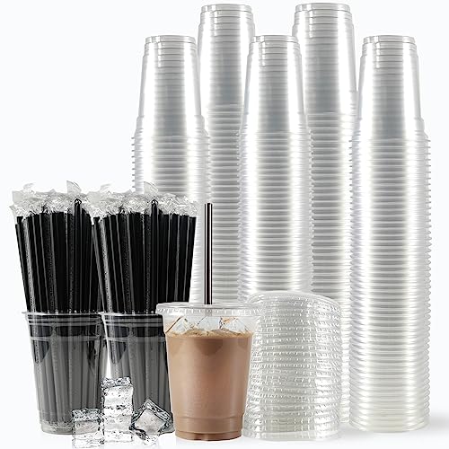 WUHUIXOZ [200 set -350ml Plastikbecher mit Deckel, verwendet für Eiskaffee, Milchshakes, Hochzeiten, Weihnachten, Partys und kalte Getränke… von WUHUIXOZ