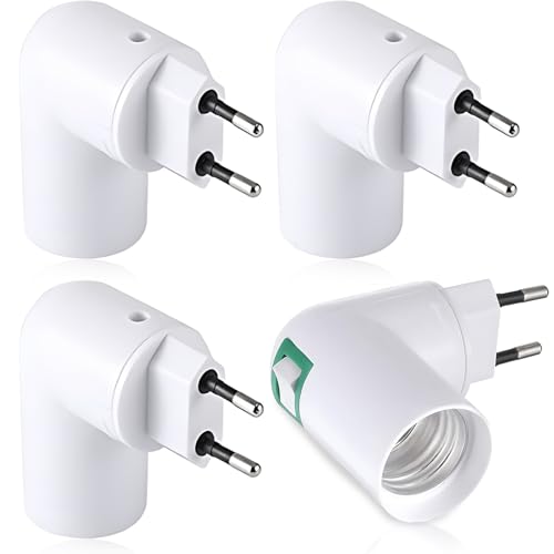 WUIOWPPIC E27 Lampenfassung mit Stecker Eu-Stecker E27 Sockel Adapter 180° Drehung E27 Adapter Steckdose E27 Lampenfassung Steckdose (Weiß 4pcs) von WUIOWPPIC