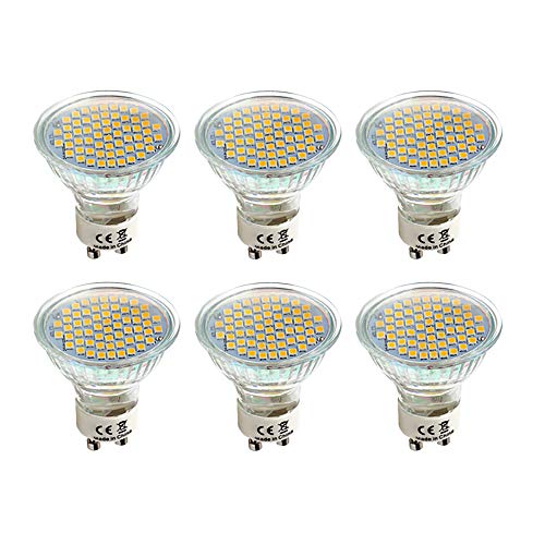 6er Pack GU10 LED Lampe, 5W Glass Leuchtmittel Spot, 60 LED Chips, 500 Lumen, 120° Abstrahlwinkel, Warmweiß 3000K, AC 220-240V, Nicht Dimmbar von WULUN
