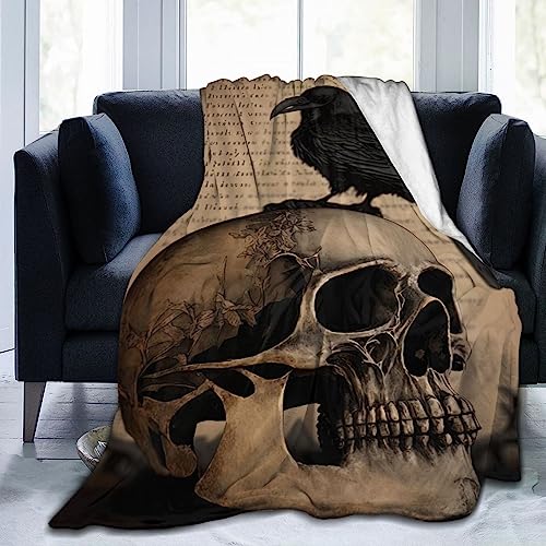 WUQUWU Edgar Allan Poe The Raven Skull Flanell Fleece Decke Weiche Flauschige Überwurfdecke Verwendet für Sofa Bett Reise Camping Outdoor von WUQUWU