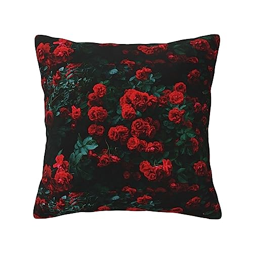 WURTON Weiches, quadratisches Kissen mit rot-schwarzem Rosen-Druck, für Sofa, Couch, Bett, Stuhl, 45,7 x 45,7 cm von WURTON