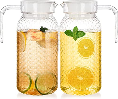 WUWEOT 2 Pack 1 Liter Kunststoffe mit Deckel, BPA-frei, klarer Wasserkrug unzerbrechlicher Getränkekrug für Milchsaft, Eistee, Limonade von WUWEOT