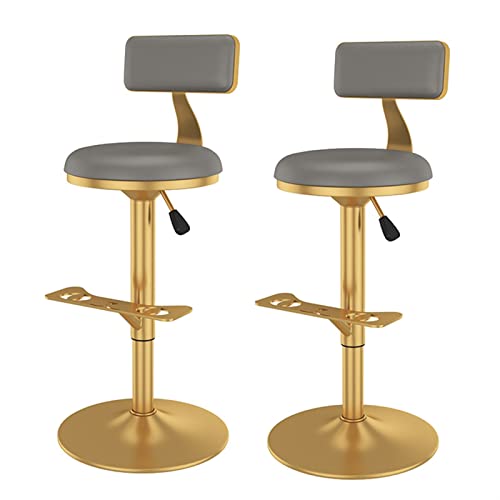 WUXLJ Theken-Esszimmerstuhl, Set mit 2 goldfarbenen Barhockern mit 360° drehbarer Rückenlehne, verstellbare Höhe, Fußstütze, PU-Leder-Polstersitz, perfekt für Küche, Café, Lounge und Bar von WUXLJ