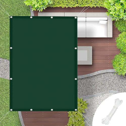 Sonnensegel Quadratisch 3 x 4.4 m Hergestellt aus 185G/M² Hochwertigem Polyester Balkon Sonnensegel Leinwand mit Pu-Beschichtung für Balkon Terrasse Garten, Dunkelgrün von WUXXIANG