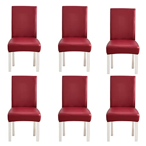 WWYL Esszimmer Stuhlhussen 2er/4er/6er Set, Wasserdichtes Pu Leder Stretch Stuhl-Universell Stuhlhussen Haus Büro Restaurant, Dekor Moderne Spann-Abdeckung (Weinrot,6-Stück) von WWYL