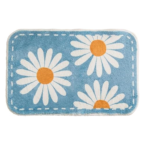 Badezimmermatte Blauorange Blumen rutschfeste Badematte Saugfähige Bath Mat Weich Flauschig Duschteppich Waschbar Badvorleger Badezimmerteppich Duschvorleger rutschfest (40x60cm) von WXYDDXC