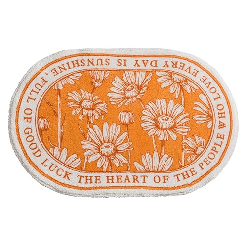 Badezimmermatte Orange Beige Blume rutschfeste Badematte Saugfähige Bath Mat Weich Flauschig Duschteppich Waschbar Badvorleger Badezimmerteppich Duschvorleger rutschfest (50x80cm) von WXYDDXC