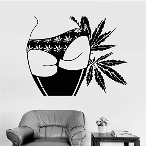 WYFCL Vinyl Wandtattoos Mädchen Arsch Marihuana Weed Wandaufkleber 56X66Cm von WYFCL