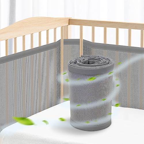 WYSWYG® Baby Nestchen Bettumrandung Babybett Umrandungen 70x140 cm Kinderbett - Hochwertiges Mesh Atmungsaktives Beistellbett - Gitterschutz Crib Schutz vor Einklemmen - Grau von WYSWYG