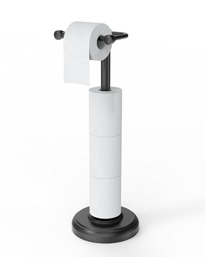 WZRUA Toilettenpapierhalter Stehend Schwarz, WC Edelstahl Klopapierhalter, Doppelsäulenrotation Design Toilettenpapierhalter ohne Bohren für Badezimmer von WZRUA