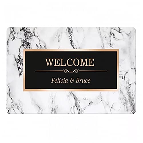 WZXKR Fußabtreter Trendy White Marmor Willkommen Boden Fußmatte Schwarz Gold Personalisierte Paar Fußmatte Teppich Familie Hochzeit Teppich-60x90cm von WZXKR