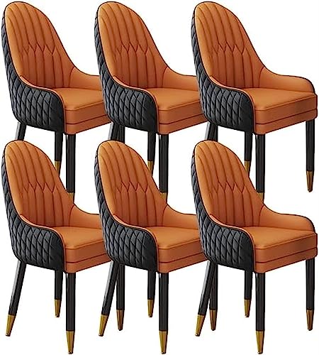 WZZQZR Esszimmerstühle, Set mit 6 Holzbeinen, Küchenstuhl, moderner Akzent, Sessel, Mikrofaser-Leder, weich gepolsterter Sitz (Farbe: Schwarz + Orange) von WZZQZR