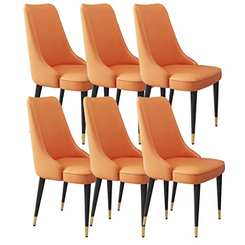 WZZQZR Esszimmerstühle aus Mikrofaser-Leder, 6er-Set, Küchentisch, Beistellstühle, Arbeitszimmer, Loungesessel, stabile Beine aus Karbonstahl (Farbe: Orange, Größe: goldenes Bein) von WZZQZR