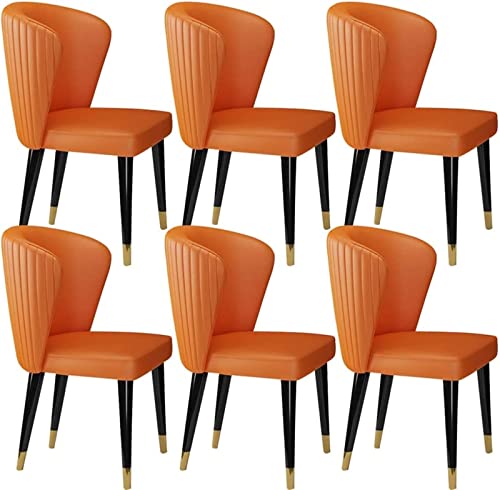 WZZQZR Moderne Esszimmerstühle aus Mikrofaser-Leder, 6er-Set, Küche, Wohnzimmer, Loungesessel, Massivholzfüße, Empfangsstuhl (Farbe: Orange) von WZZQZR
