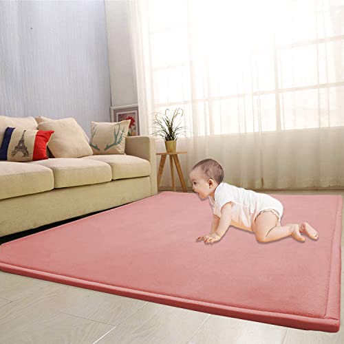 Waigg Kii Großer Teppich, Korallen-Samt, Baby-Spielmatte, dicker Teppich, Krabbelteppich, Tatami-Yogamatte, rutschfeste Bodenmatte, Übungsunterlagen (60 x 90 cm, Rosa) von Waigg Kii