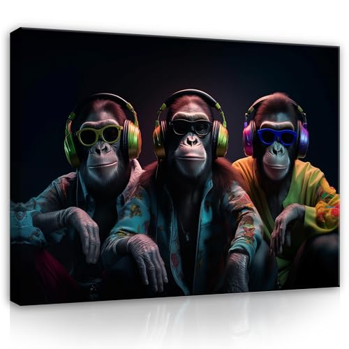 Bilder 3 Affen Abstrakt Musik 120x80 cm - Modern Leinwandbild Groß XXL Wohnzimmer Schlafzimmer Wandbild Kunstdruck Wandbilder Canvas Desing Wand Bild auf Leinwand Aufhängefertig Bilder 3 Affen Abstrakt Musik 120x80 cm - Modern Leinwandbild Groß XXL Wohnzimmer Schlafzimmer Wandbild Kunstdruck Wandbilder Canvas Desing Wand Bild auf Leinwand Aufhängefertig von WallArena