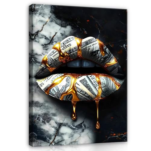 Bilder Lippen Motivation Geld Abstrakt Frau Gold 60x40 cm - Modern Leinwandbild Groß XXL Wohnzimmer Schlafzimmer Wandbild Kunstdruck Wandbilder Canvas Desing Wand Bild auf Leinwand Aufhängefertig Bilder Lippen Motivation Geld Abstrakt Frau Gold 60x40 cm - Modern Leinwandbild Groß XXL Wohnzimmer Schlafzimmer Wandbild Kunstdruck Wandbilder Canvas Desing Wand Bild auf Leinwand Aufhängefertig von WallArena