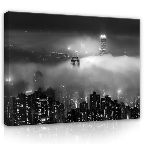 Bilder Stadt Nacht schwarz weiß 100x75 cm - Modern Leinwandbild Groß XXL Wohnzimmer Schlafzimmer Wandbild Kunstdruck Wandbilder Canvas Desing Wand Bild auf Leinwand Bilder Stadt Nacht schwarz weiß 100x75 cm - Modern Leinwandbild Groß XXL Wohnzimmer Schlafzimmer Wandbild Kunstdruck Wandbilder Canvas Desing Wand Bild auf Leinwand von WallArena