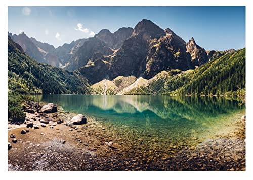 Fototapete Berge See Panorama Landschaft Natur Wald - inkl. Kleister - für Wohnzimmer Schlafzimmer Flur Vlies Tapete Wandtapete Vliestapete Motivtapeten Montagefertig (368x254 cm) von WallArena