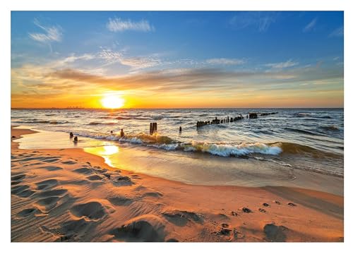 Fototapete Strand Meer Nordsee Natur Landschaft 416x254 cm - inkl. Kleister - für Wohnzimmer Schlafzimmer Flur Vlies Tapete Wandtapete Vliestapete Motivtapeten Montagefertig von WallArena