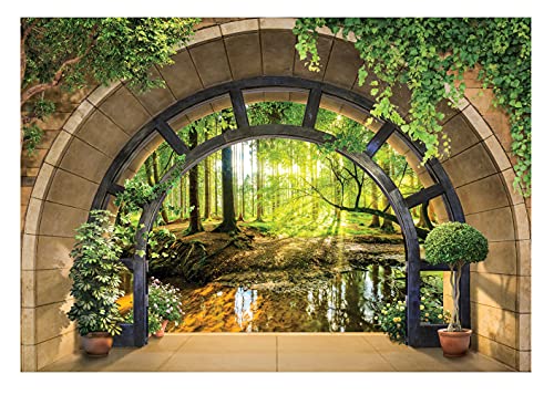 Fototapete Wald Bach 3D EFFEKT Fenster mit Aussicht Natur Ausblick Wohnzimmer Schlafzimmer Vlies Tapete inklusive Kleister Wandtapete UV-Beständig Montagefertig (14092, VEXXXXXL (520x318 cm) 5 Bahnen) von WallArena